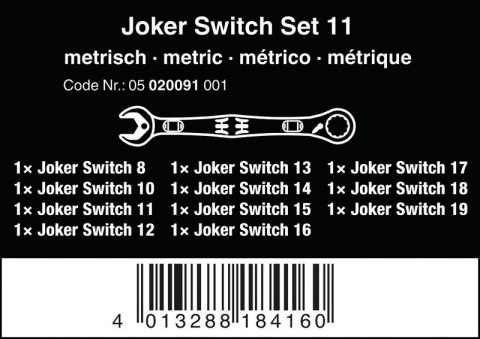 ZESTAW KLUCZY PŁASKO-OCZKOWYCH 6001 JOKER SWITCH 11 SZT.