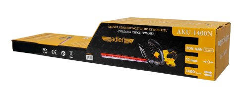 Akumulatorowe nożyce do żywopłotu w zestawie z akumulatorem i ładowarką AKU-1400N/20V-2Ah