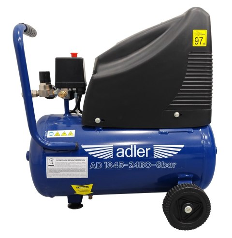ADLER AD1845-24BO – sprężarka bezolejowa 24 l 8 bar, widok boczny