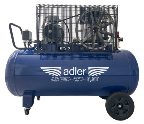 Sprężarka ADLER AD750-270-5,5T 400V – zbiornik 270L i pompa 2-cylindrowa, bok