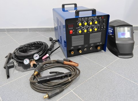 Zestaw - Spawarka inwertorowa z przyłbicą samościemniającą TIG AC/DC-200 PULSE