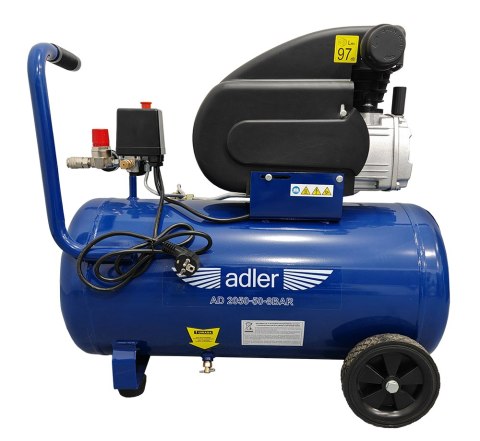 ADLER AD2050-50-8bar z akcesoriami – sprężarka olejowa 50 l, widok boczny