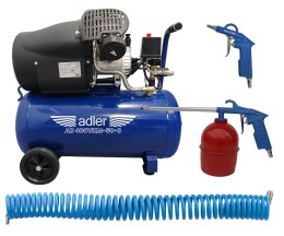 Zestaw - Sprężarka powietrza ADLER AD400VKM-50-3 230V akcesoria